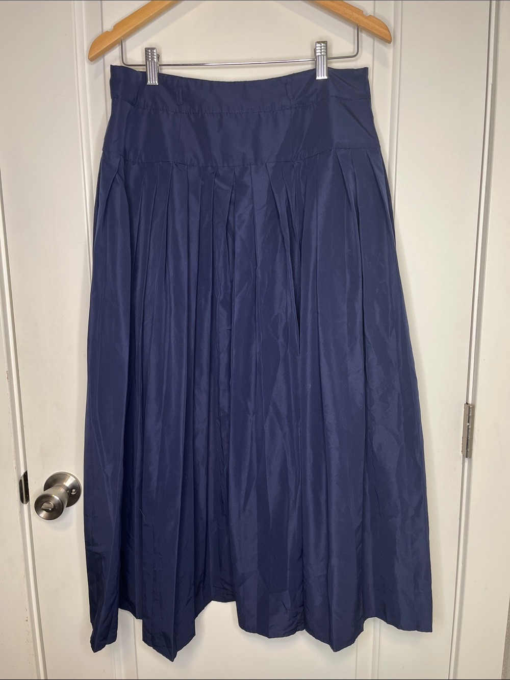 Anthropologie Maeve Navy Pleated Button-Front Basque-Waist Midi Sailor Skirt - Picture 3 of 6